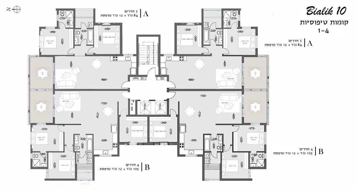 קומות 1-4 - תכנית מכר