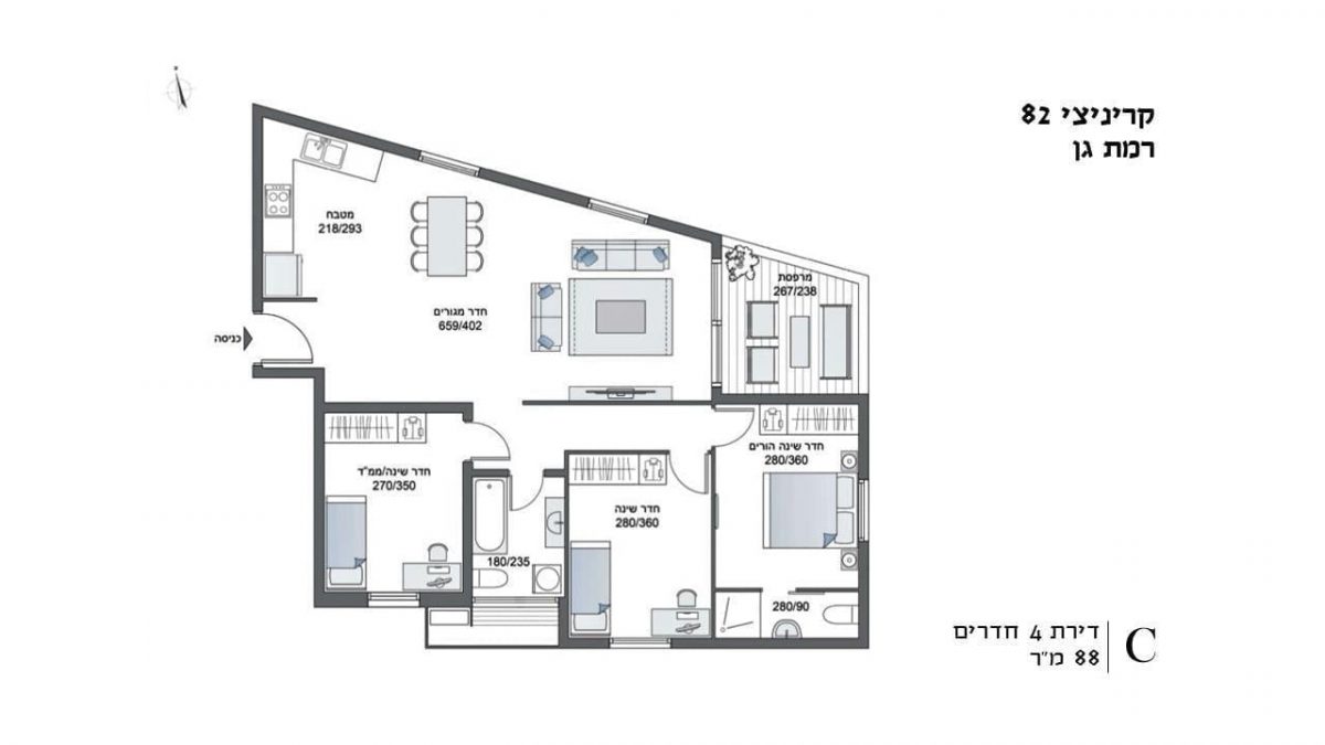 תכנית מכר - 4 חדרים 88 מטר